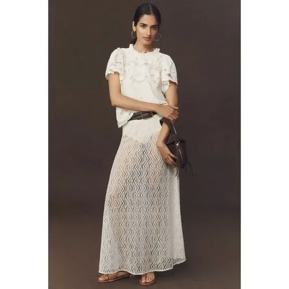 Anthropologie The Lainie High-Neck Lace Cutwork Blouse L NWT - Picture 3 of 9